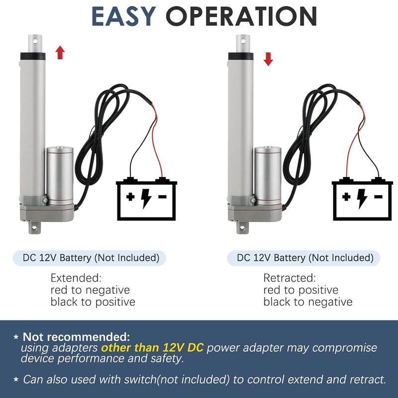 MYFULLY Electric Stroke Linear Actuator | DC 12V Heavy Duty 6'' Linear Actuator Motor with Mounting Bracket 900N(202lbs) Max. Lift 10mm/s for Auto Car RV Electric Door Opener (150MM Stroke Length, 1) - Image 5